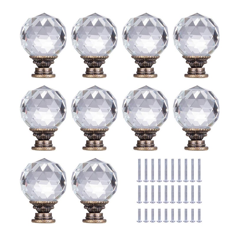 LONGWIN 10 Pack Crystal Kitchen Cabinet Knobs Pulls Handles 30mm Vintage Round Glass Ball Knob for Dresser Drawers Bathroom Cupboard Wardrobe - Image 1